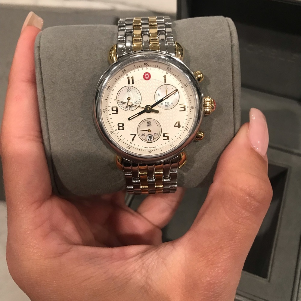 SOLD—- Michele Two Tone Round Face Watch!